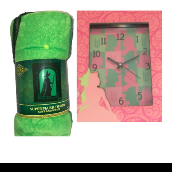 Wicked Elphaba Plush Throw and Frame Desk Clock Glinda Elphaba Pink Green - Picture 2 of 2
